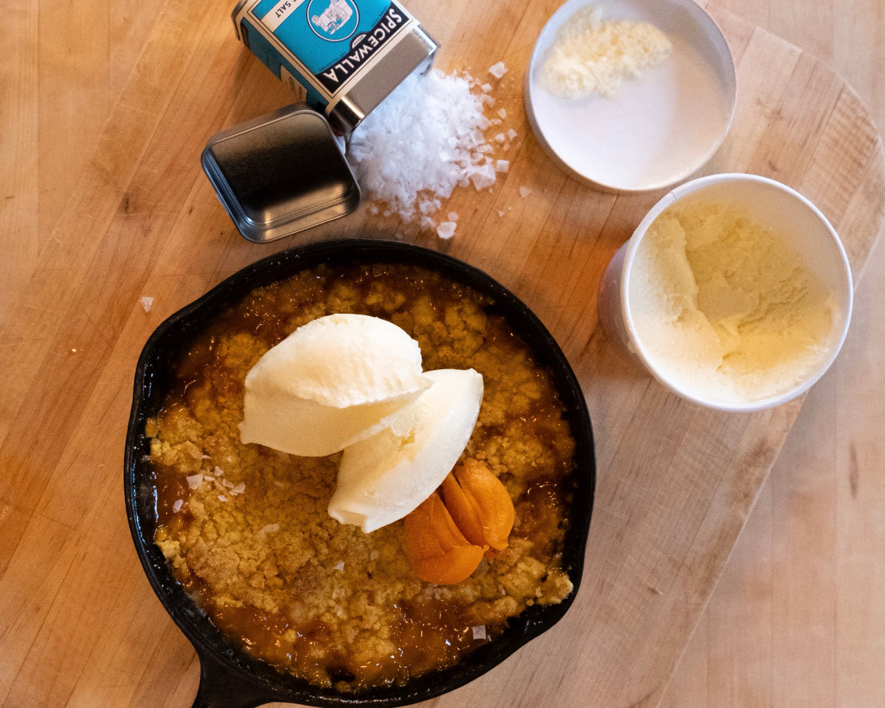 Turmeric Apricot Crisp With Bay Leaf Green Peppercorn Ice Cream